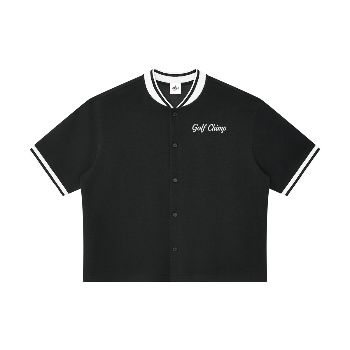 Tour Jersey — oversized buttoned golf jersey in black by Golf Chimp