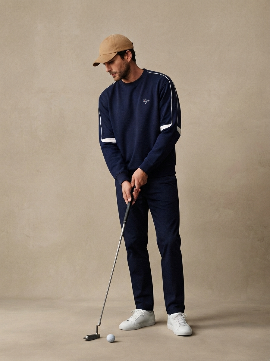 Fairway Sweatshirt — oversized golf crewneck with contrast sleeve taping by Golf Chimp